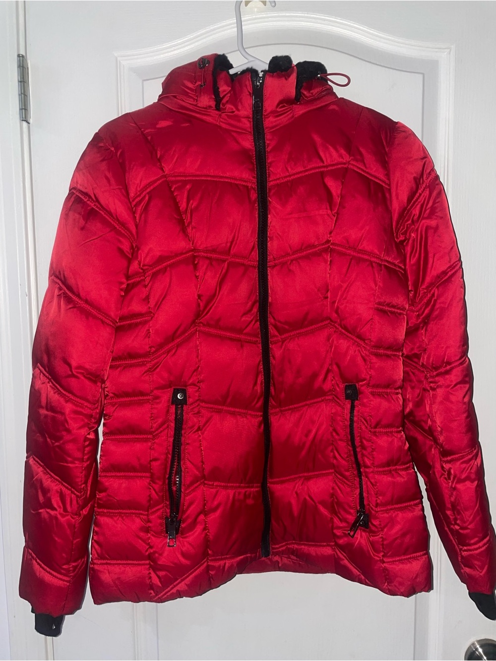 Nautica Red Quilted Hooded Puffer Jacket
